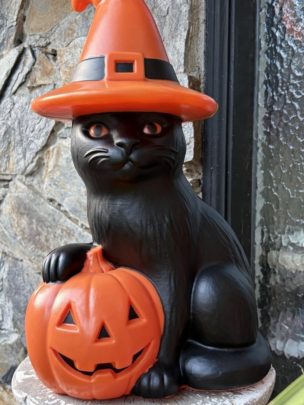 18' Lighted Black Cat Witch Blow Mold